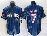 Men's Mexico Baseball #7 Julio Urias Navy Blue Pinstripe 2020 World Series Cool Base Nike Jersey 1,baseball caps,new era cap wholesale,wholesale hats